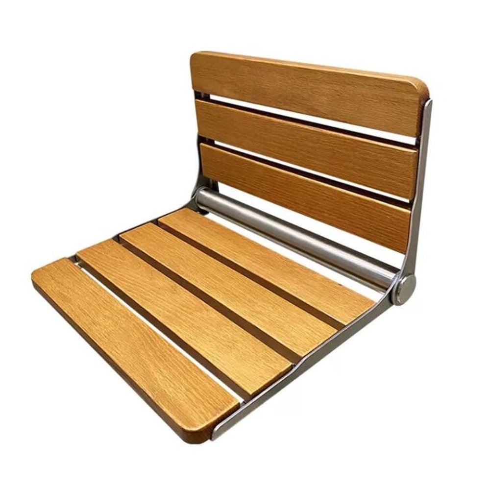 BRAGUE Solid Wood Folding Shower Stool, Wall Mounted Bathroom Seat for Indoor Shower, Elderly and Disabled People, 40x34x4.8cm, Brown