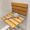 BRAGUE Solid Wood Folding Shower Stool, Wall Mounted Bathroom Seat for Indoor Shower, Elderly and Disabled People, 40x34x4.8cm, Brown view 2
