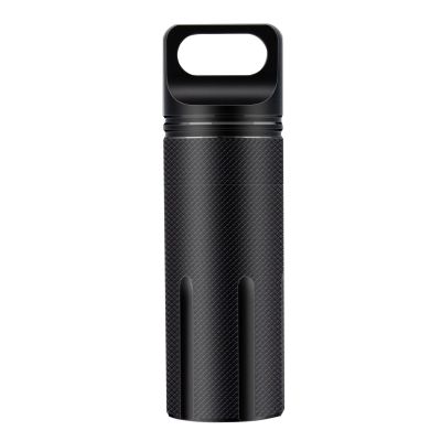 SHD Outdoor EDC Pill Box Container,Black Aluminum Alloy Single Chamber Capsule Waterproof Pill Holder Case for Hiking Camping