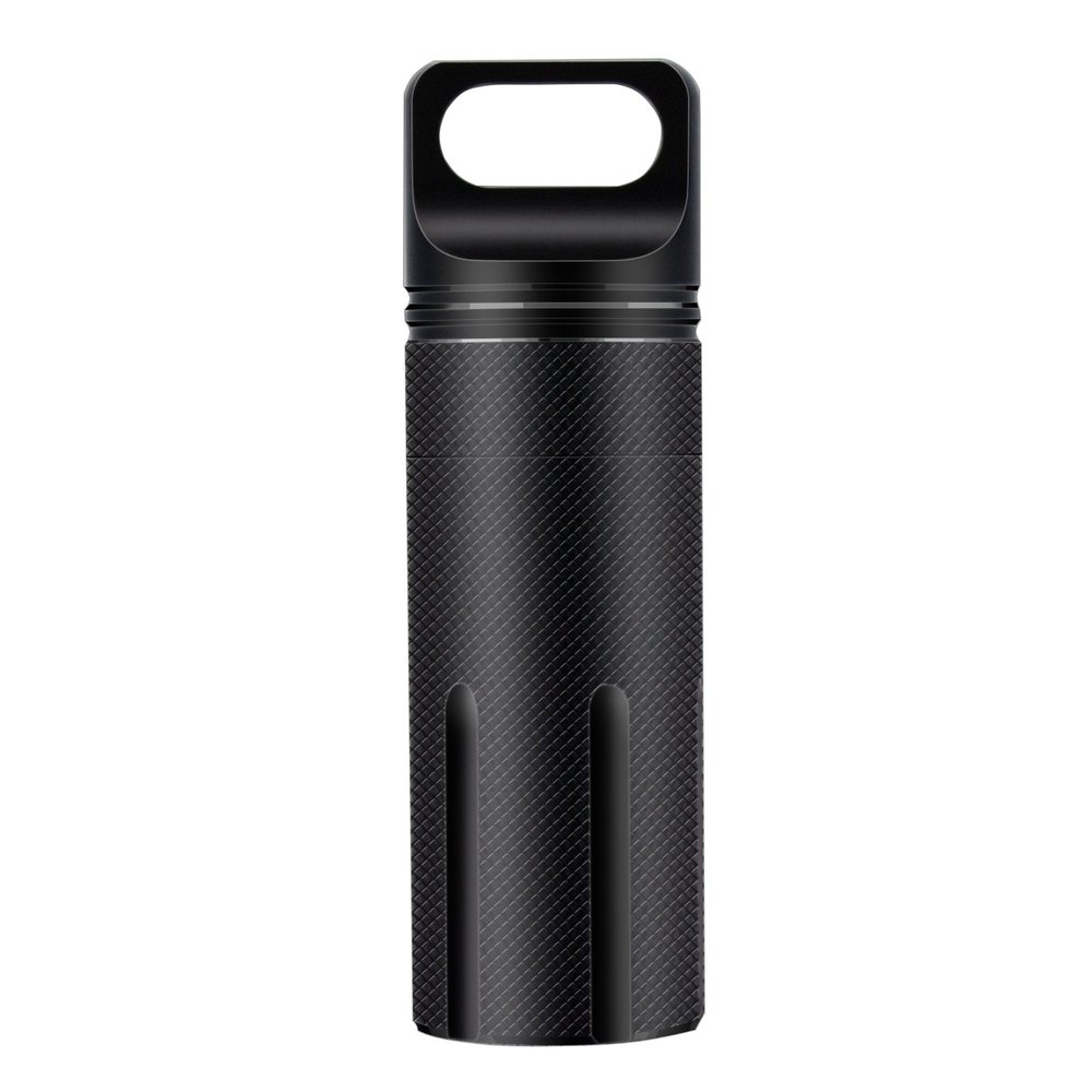 SHD Outdoor EDC Pill Box Container,Black Aluminum Alloy Single Chamber Capsule Waterproof Pill Holder Case for Hiking Camping
