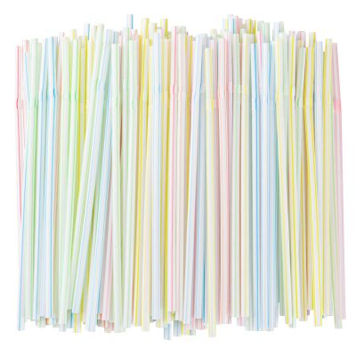 [600 Pack] 8.5" High Flexible Plastic Straws,Bendable Disposable Drinking Straws -Striped Assorted Colors for Home Use Milk Juice Drinks