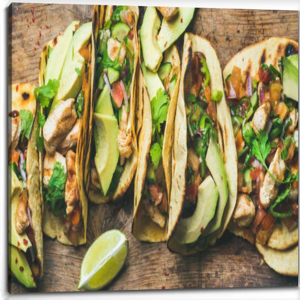 TIGTMULERLY Tacos grilled chicken avocado fresh salsa sauce and limes Canvas Wall Art Decor Paintings Pictures for Bedroom Wall Decor Above Bed Living Room Wall Decoration Bathroom Office Artwork