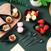 Tessco 400 Pcs Mini Dessert Plates Set, Including 200 Disposable Appetizer Plates Assorted Shape 100 Mini Plastic Forks 100 Plastic Spoons for Party Birthday(Black) view 4