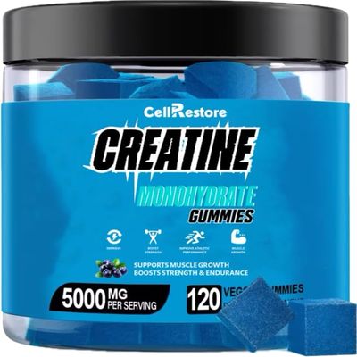 CellRestore Creatine Monohydrate Gummies for Men & Women-5g of Creatine Monohydrate per Serving- Help Increase Strength and Build Muscle,Sugar Free,Vegan,Blueberry Flavor, 120 Count