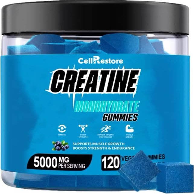 CellRestore Creatine Monohydrate Gummies for Men & Women-5g of Creatine Monohydrate per Serving- Help Increase Strength and Build Muscle,Sugar Free,Vegan,Blueberry Flavor, 120 Count