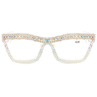 mincl Square Crystal Rhinestone Reading Glasses for Women Sparkling Eyewear Female Trendy Anti Blue Light bling Diamond Reader (clear, 2.75, x)