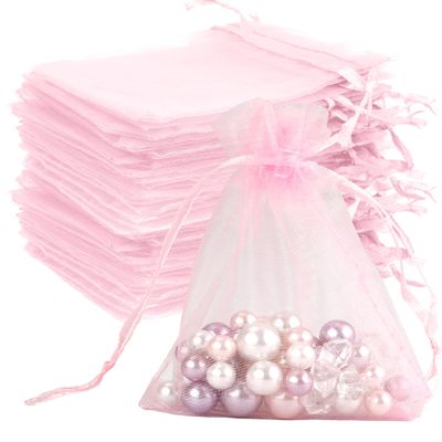 Organza Bags, Pink Organza Bags, 100Pcs, Sheer Organza Bags 3 x 4 inch, Jewelry Gift Bags, Party Favor Bags with Drawstring, Mesh Gift Pouches Mini Candy Bags for Wedding Birthday Party