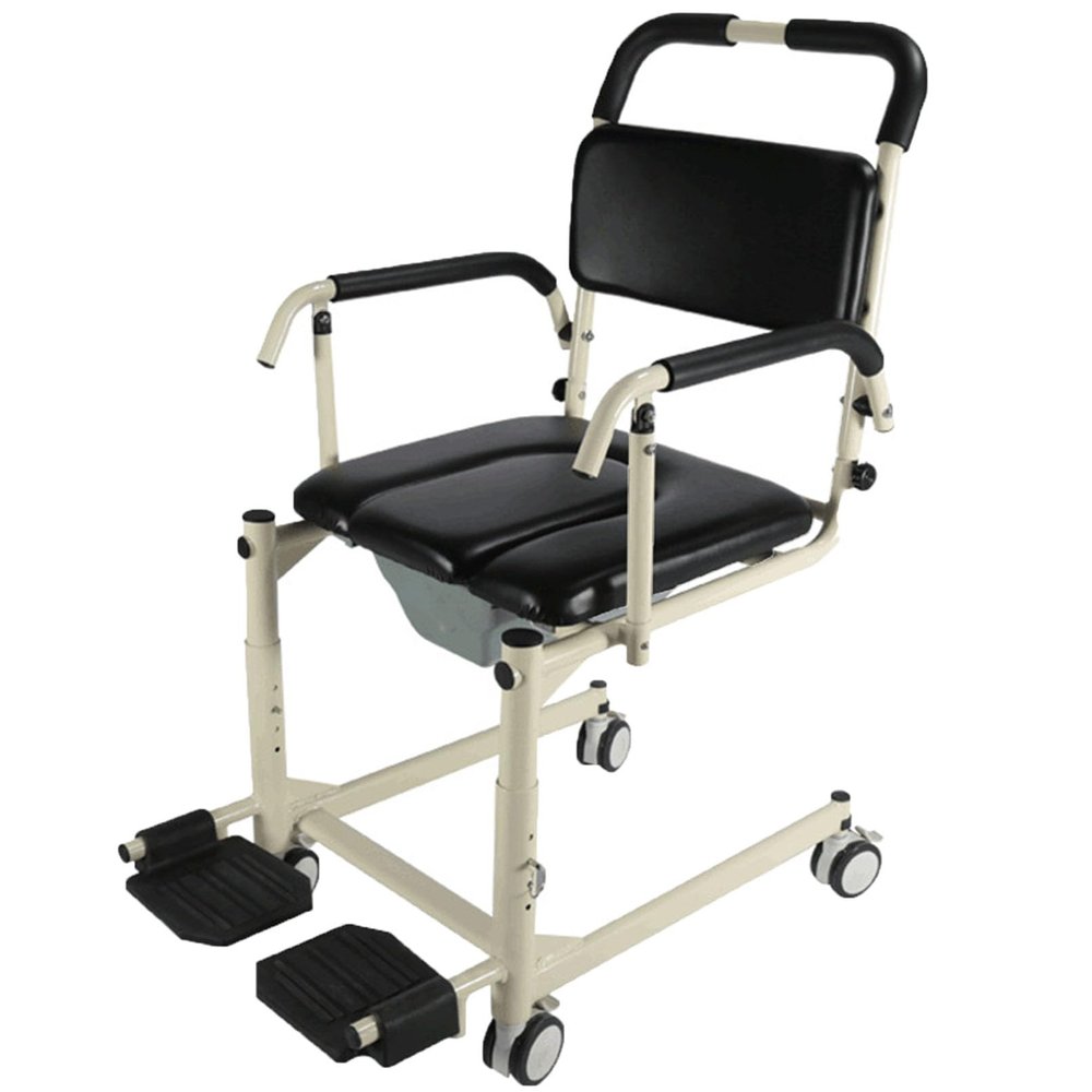 Bedside Commode Chair, 4 in 1 Toilet Rolling Transport Chair with Arms and 4 Brakes, Shower Wheelchair for Adults, Senior, Elderly, Handicap, Disabled