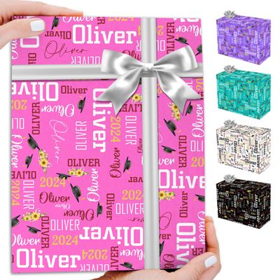 YESCUSTOM Personalized Graduation Wrapping Paper, 58""x23"" Custom Class of 2024 Wrapping Paper Rolls with School Name,Graduates Gift Wrap for Him Her Friend Classmate, Inches, 4-Pink