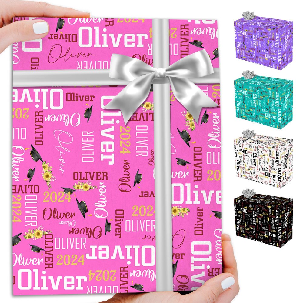 YESCUSTOM Personalized Graduation Wrapping Paper, 58""x23"" Custom Class of 2024 Wrapping Paper Rolls with School Name,Graduates Gift Wrap for Him Her Friend Classmate, Inches, 4-Pink