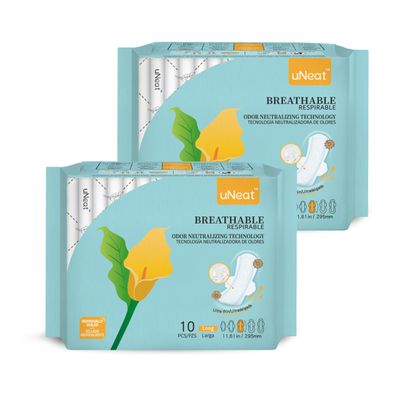 uNeat Ultra Thin Sanitary Pads for Women, Long Overnight Period Pads with Wings, Feminine Care, Heavy Absorbency, Unscented, Sanitary Napkins, (Size 3, 20 Count)