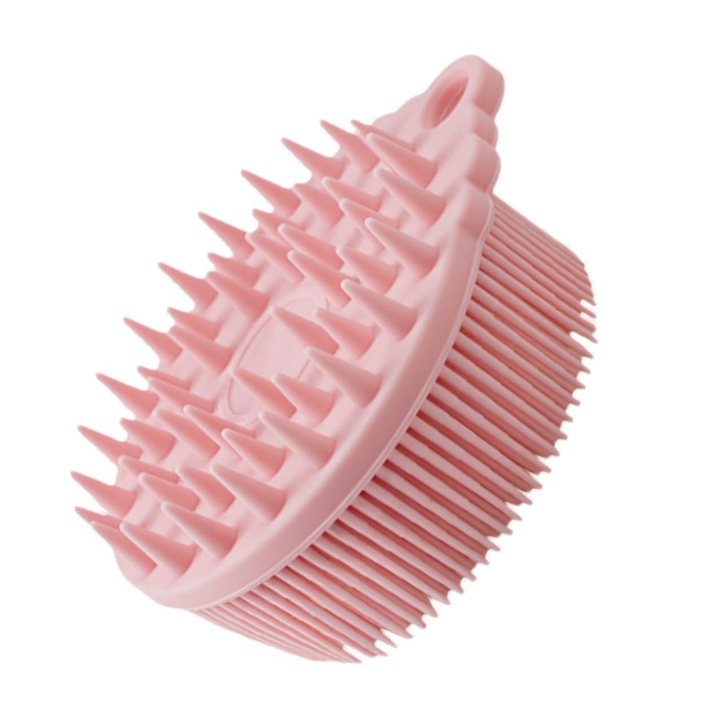 Beavorty Silicone Bath Brush for Boy Girl Double-Sided Soft Scrubber for Gentle Cleaning and Cradle Cap Treatment Food-Grade Material Pink for Sensitive Skin