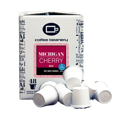 Coffee Beanery Michigan Cherry Decaf Coffee Pods | Medium Roast Arabica Coffee - 96ct Gourmet Flavored Decaf