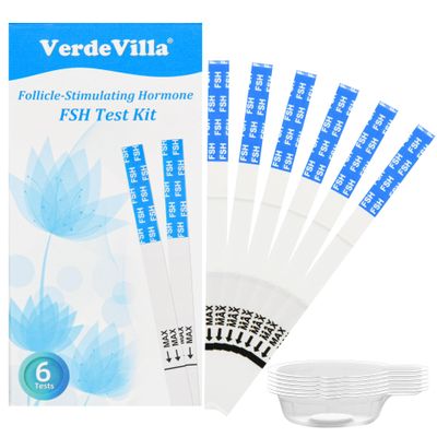 Menopause Test Strips at Home, FSH Menopause Stage Indicator Perimenopause Test with 6pcs Urine Cups, Help Understand Your Ovarian Reserve, Determine Your Fertility and Menopause Levels, 6 Pack
