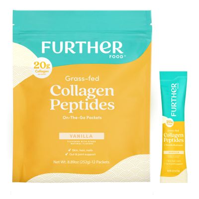 Further Food Vanilla Collagen Peptides Powder with Tremella Mushroom 100% Grass-Fed, Hydrolyzed Type 1 & 3, 20g of Collagen per Serving, Supports Skin, Hair, Nails & Joints, Stick Packs, 8.89 Oz