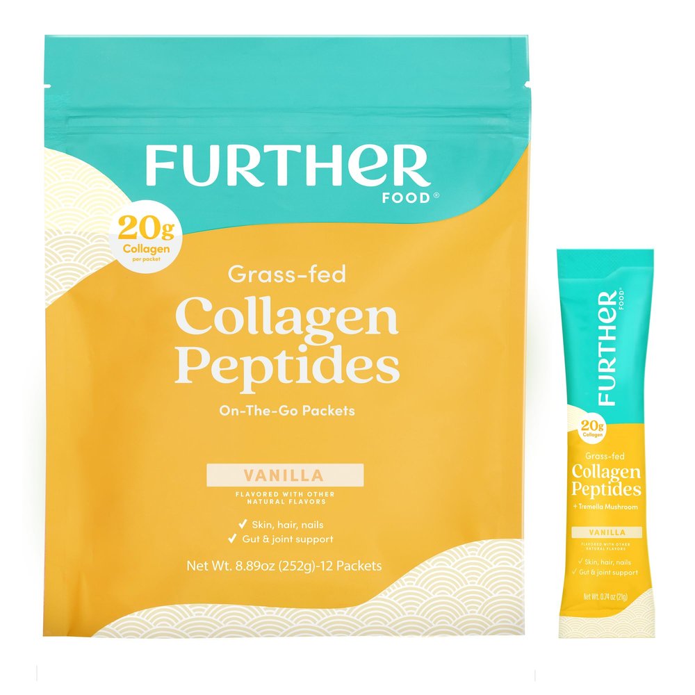 Further Food Vanilla Collagen Peptides Powder with Tremella Mushroom  100% Grass-Fed, Hydrolyzed Type 1 & 3, 20g of Collagen per Serving, Supports Skin, Hair, Nails & Joints, Stick Packs, 8.89 Oz