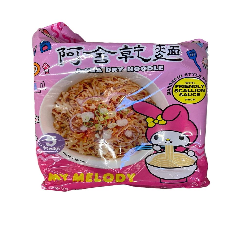 Intercart A-Sha My Melody Dry Noodle Mandarin Style with Friendly Scallion Sauce - A Harmony of Flavor and Cuteness  16.75 Oz (pack of 1) (Total 5 pcs)
