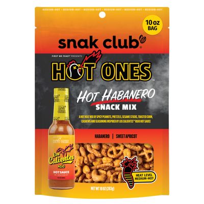 Snak Club x Hot Ones Hot Habanero Snack Mix, Spicy Snacks with Peanuts, Pretzels, Sesame Sticks, Toasted Corn & Cashews, Inspired by Hot Ones Hot Sauce, 10 oz Bag