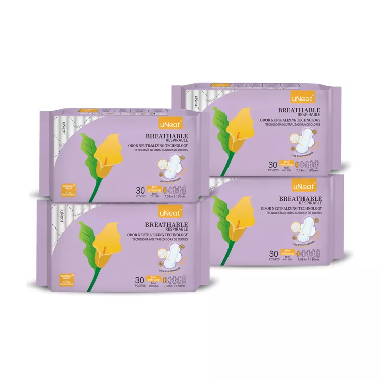 uNeat Panty Liners for Women and Girls, Pantiliners with Wings, Light Periods and Leaks, Ultra Thin Mini Sanitary Pads for Teens and Tweens,120 Count