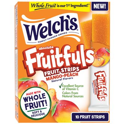 Welch's Absolute Fruitfuls Fruit Strips, Tasty Dried Fruit Snacks for School Lunches, Mango Peach, 0.5oz (Pack of 10)