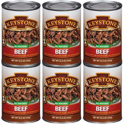 Keystone Meats All Natural Heat and Serve Canned Beef 14.5 oz Fully Cooked Canned Meat Ready to Eat 5-Year Shelf Life Pantry Staple for Everyday Meals, Emergency Survival Food Made in USA Pack of 6