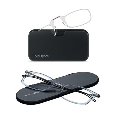 ThinOptics Bundle - Reading Glasses and Armless On-Nose Readers with Cases - Ultra Thin, Durable, Lightweight - Clear 2.5x