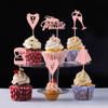Cyodoos 25 Pcs Bride and Groom Cupcake Toppers Wedding Dress Diamond Ring Cupcake Picks Bridal Shower Wedding Engagement Anniversary Party Cake Decorations Supplies Rose Gold view 3