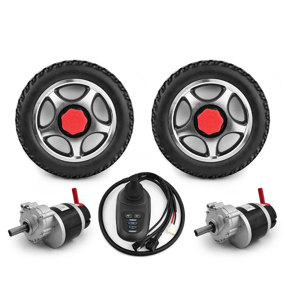 24V 700W 12 Inch Air Solid Tire Electric Wheelchair Low Speed Motor Conversion Kit With Joystick Controller E-brake Lever (solid wheel kit, Max speed 4kph)