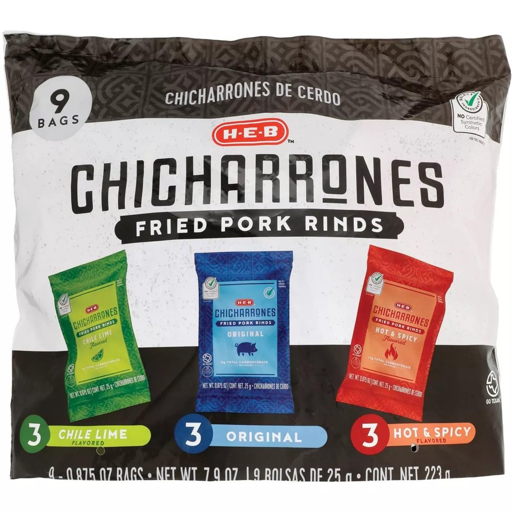 Generic HEB Chicharrones Fried Pork Rinds Variety Pack 9 ct 2 bags, Normal
