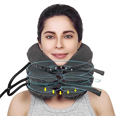 CHETIYA Cervical Neck Traction Device, Neck Stretcher, Neck Traction Device for Neck Pain Relief, Cervical Neck Traction Device, Inflatable Neck Brace & Neck Decompression (Grey)