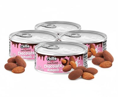 Chocolate Covered Cocoa Dusted Almonds by Chillo Foods (Pack of 4) 2.8 oz Per Can