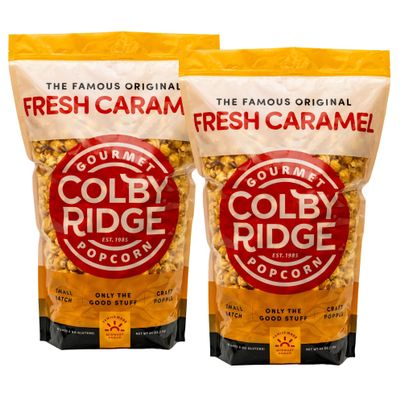 Colby Ridge 4 Gallon 2-Pack Fresh Caramel Gourmet Craft Popped Gluten Free Popcorn Snack Sized Large Pouches