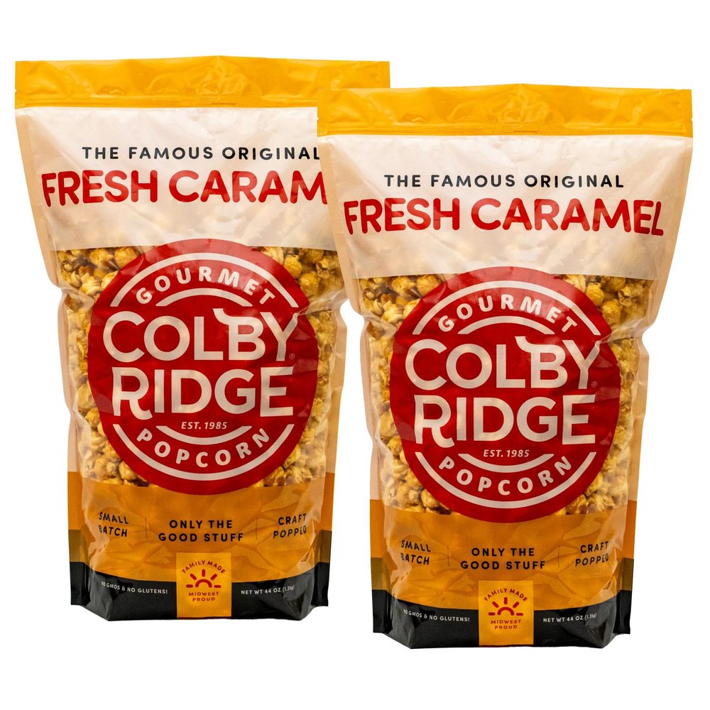 Colby Ridge 4 Gallon 2-Pack Fresh Caramel Gourmet Craft Popped Gluten Free Popcorn Snack Sized Large Pouches