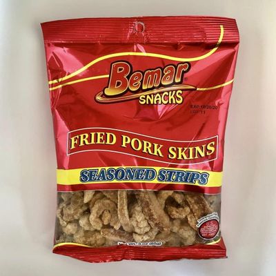 Bemar Snacks Fried Pork Skins Seasoned Strips 3 bags/3oz per bag