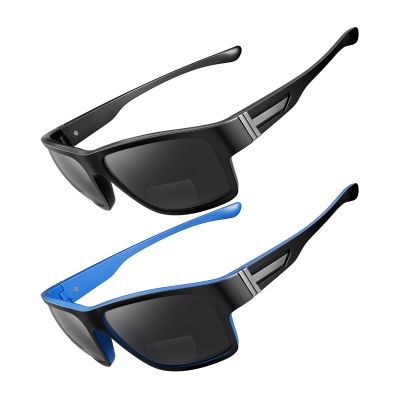 SKYOAK 2 PACK Upgraded Unbreakable Bifocal Reading Sunglasses Men TR90 Frame Wrap Around Design Glasses UV400 Protection Outdoor Sun Reader Sports/Driving (Black & Blue +1.25)