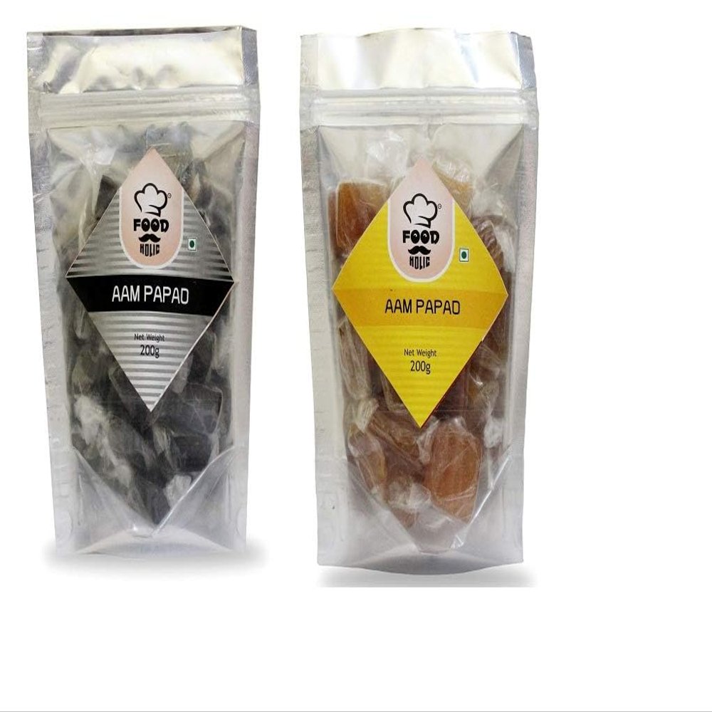 Foodholic Aam papad, Premium Khatta-Meetha Aam Papad Slice Bar, Combo of Black-Yellow (200 Gm Each)_Packing May Vary