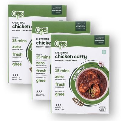 CURRYiT Preservative Free Chettinad Chicken Curry | PACK OF 3 | Chicken & Lamb Curry Paste | Indian Food Cooking Sauce | Non-GMO | Gluten Free | Ready to Cook Simmer Sauce | Just Add Meat