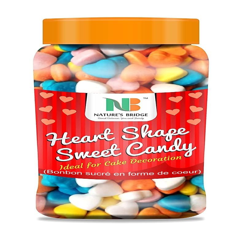 Nature's Bridge Heart Shaped Sweet Candy Topping (Sprinkles) for Cake Decoration 200 gm Jar Pack / Hearts Candy / Sprinkles / Cake Decoration - 200 Gm Jar Sprinkles_Packing May Vary