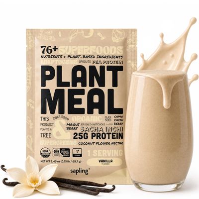 Plant Meal Replacement Shake - Vanilla - 25g of Plant Based Vegan Protein Powder, 76+ Organic Superfoods, Vitamins & Minerals, Mushrooms, Super Greens, Digestive Enzymes & Probiotics - 1 Serving