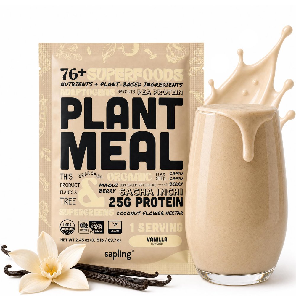 Plant Meal Replacement Shake - Vanilla - 25g of Plant Based Vegan Protein Powder, 76+ Organic Superfoods, Vitamins & Minerals, Mushrooms, Super Greens, Digestive Enzymes & Probiotics - 1 Serving