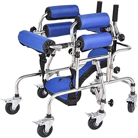 Children's Rollator Walker Folding Rolling Walking Mobility Aid with Padded Seat and Backrest Height Width Adjustment for Cerebral Palsy Kids Elderly