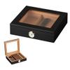 DNZOGW Cigar HumidorHumidor Cigar Box Glass Top Cigar Box With Hygrometer Humidifier And Divider, Desktop Cedar Wood Storage Case Holds 20 Cigars, 24cm*21.5cm*6.6cm, black, FYXJ01 view 1