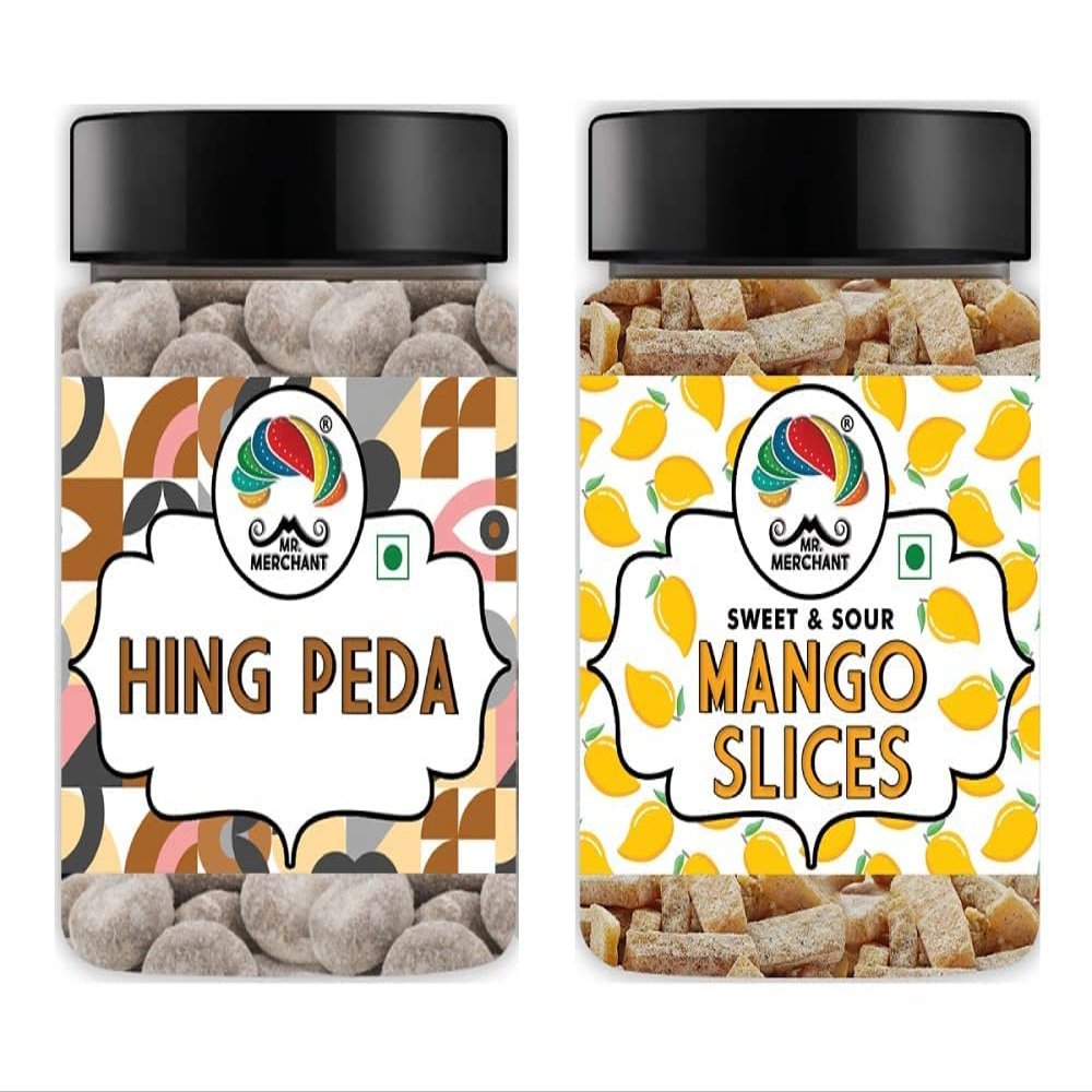 Mr. Merchant Hing peda (300g) & Mango Slice (300g) [Mouth Freshener, After-Meal, Mukhwas Combo (Pack of 2)]_Packing May Vary