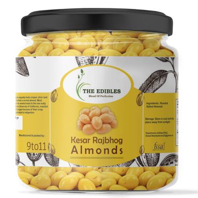 THE EDIBLES Chocolate Coated Almonds (Kesar Flavour) 200gm | Kesar Rajbhog Almond_Packing May Vary
