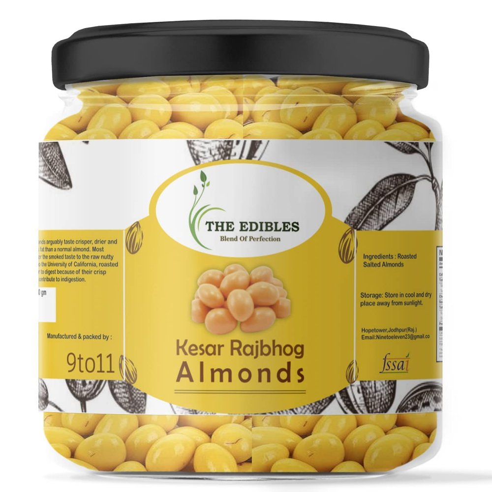 THE EDIBLES Chocolate Coated Almonds (Kesar Flavour) 200gm | Kesar Rajbhog Almond_Packing May Vary