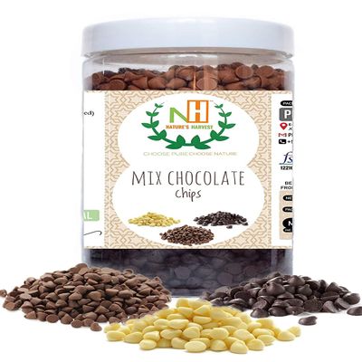 NATURE'S HARVEST : Premium Mix Chocolate Chips Jar Dark, Milk and White (400g)_Packing May Vary