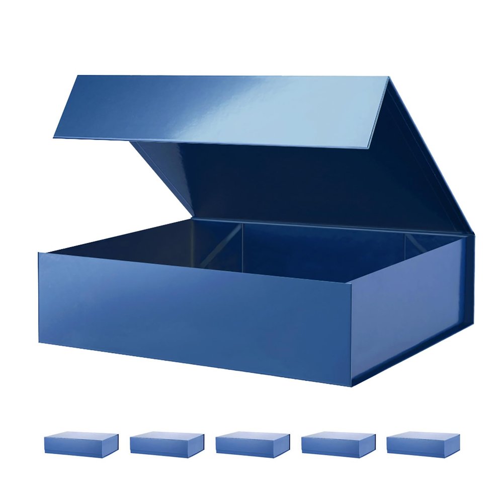 PACKHOME 6 Large Gift Boxes 13.5x10x3.5 Inches, Sturdy Shirt Boxes with Magnetic Lids for Multiple Occasions (Glossy Blue)