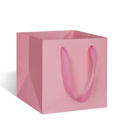 ADIDO EVA Pink Square Gift Bags Mini Small Size Square Bottom Paper Bags with Handles for Party Favor, Shopping Packaging Bags (4x4x4 In, 10 CT)