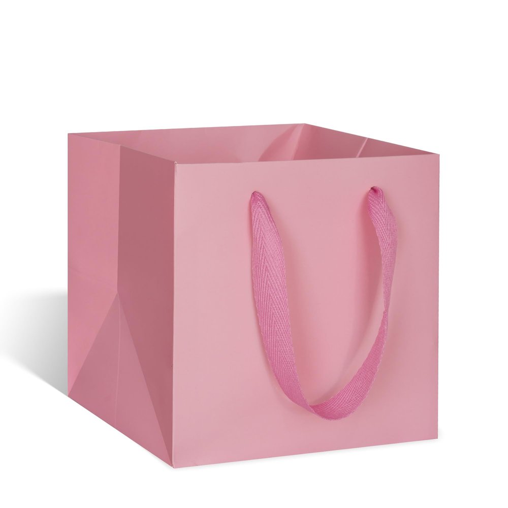 ADIDO EVA Pink Square Gift Bags Mini Small Size Square Bottom Paper Bags with Handles for Party Favor, Shopping Packaging Bags (4x4x4 In, 10 CT)