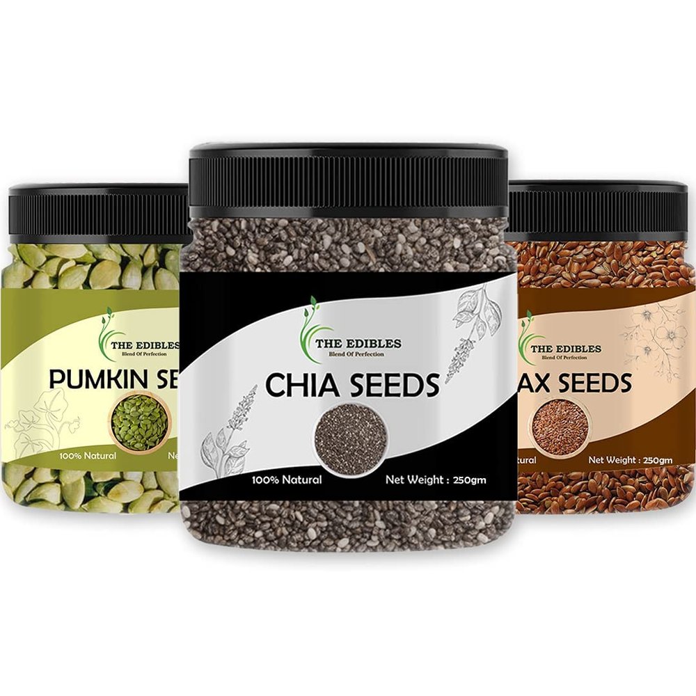 Blessfull Healing The EDIBLES Combo Pack of Edible Seed Raw Chia Seeds, Raw Flax Seeds and Sunflower Seeds 250 GMS Each Total 750 GMS_Packing May Vary